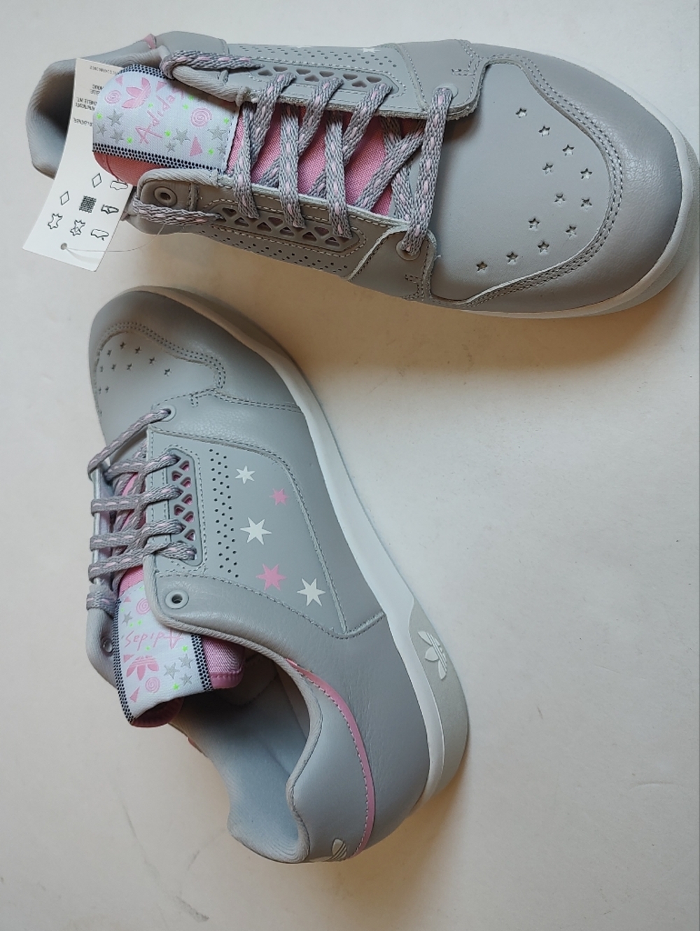 Adidas Slamcourt Lace Up Sneakers Grey Leather Stars Perforated Low Top 9 NIB - Picture 13 of 16
